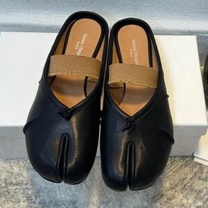 Maison Martin Margiela Black Mules with Tan Strap